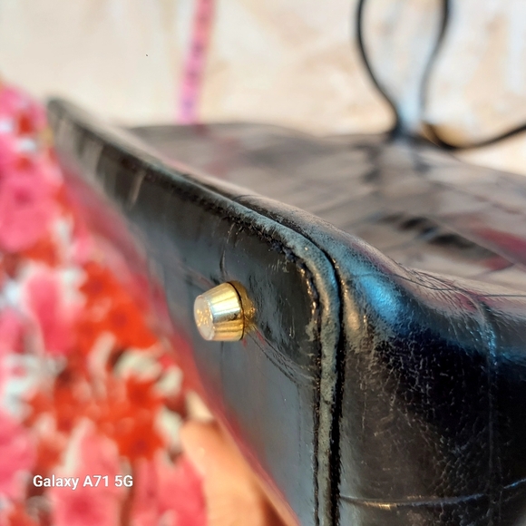 Vintage Original Monsac Black Croc Embossed Small Tote Shoulder Bag Purse - Picture 9 of 17